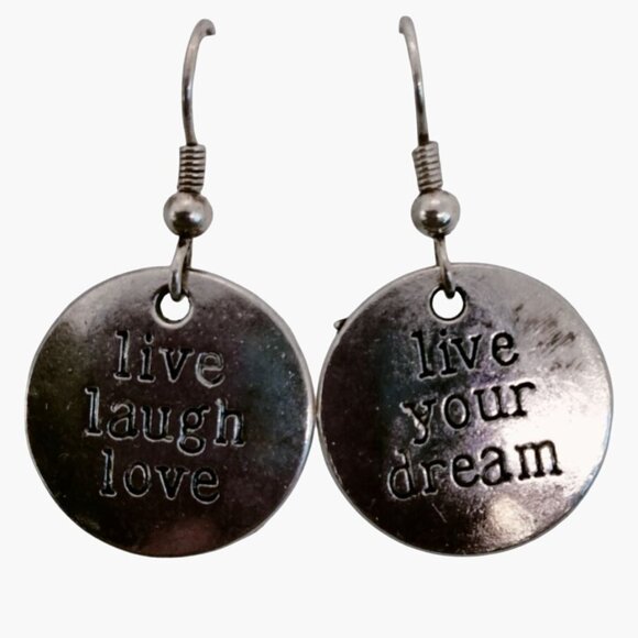 Live your Dream Earring Live Love Laugh Inspiration Valentine Charm Motivation - Picture 1 of 3